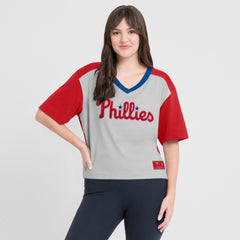Philadelphia Phillies Oversized Race To Win V-Neck T-Shirt Red/Graphite