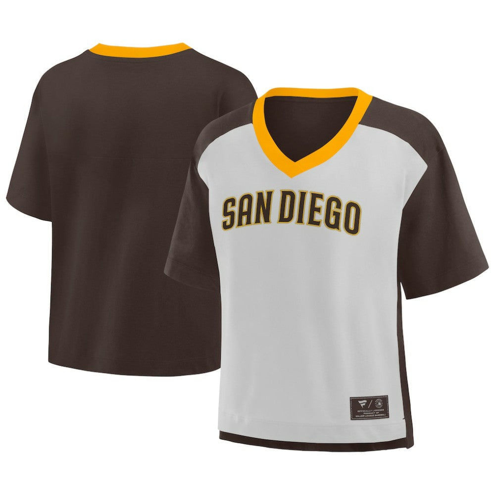 San Diego Padres Oversized Race To Win V-Neck T-Shirt Brown/Graphite