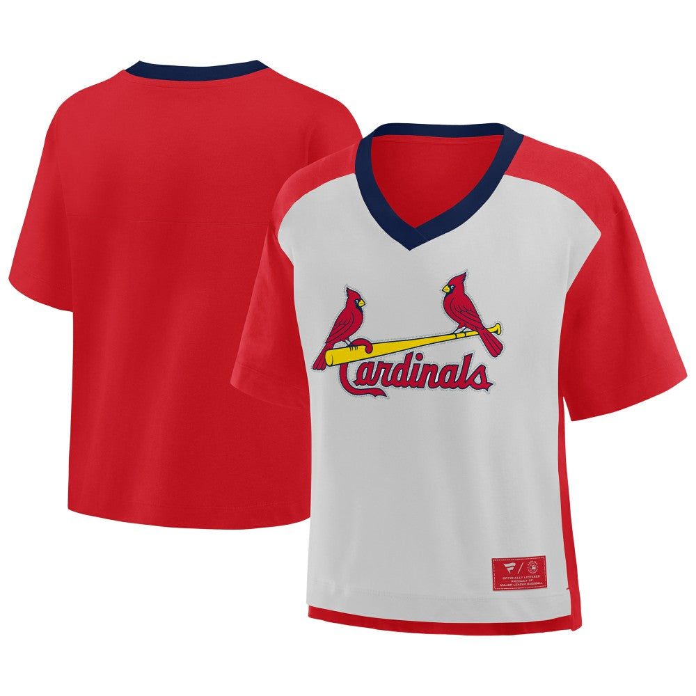 St. Louis Cardinals Oversized Race To Win V-Neck T-Shirt Red/Graphite