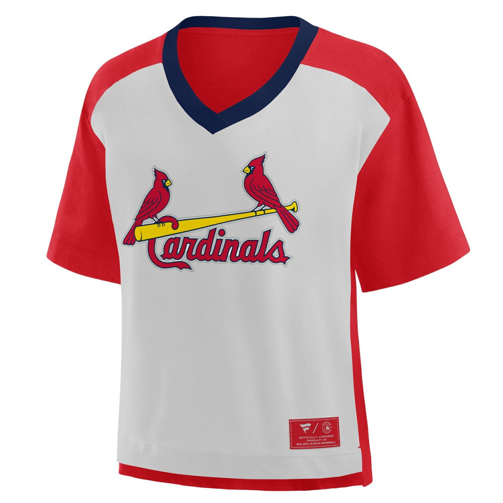 St. Louis Cardinals Oversized Race To Win V-Neck T-Shirt Red/Graphite