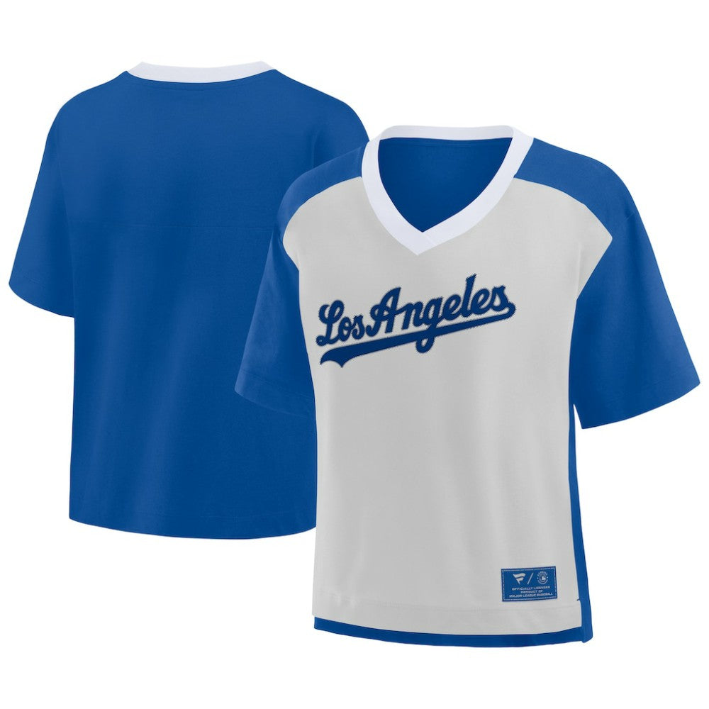 Los Angeles Dodgers Oversized Race To Win V-Neck T-Shirt Royal/Graphite