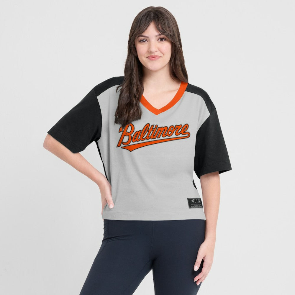 Baltimore Orioles Oversized Race To Win V-Neck T-Shirt Black/Graphite