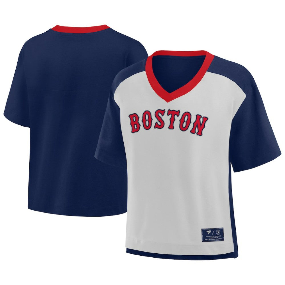 Boston Red Sox Oversized Race To Win V-Neck T-Shirt Navy/Graphite