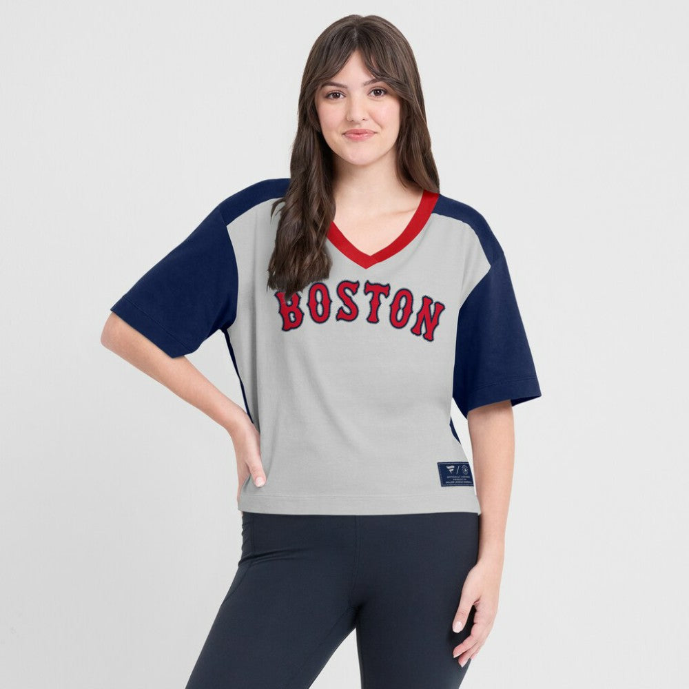 Boston Red Sox Oversized Race To Win V-Neck T-Shirt Navy/Graphite