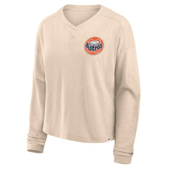 Houston Astros Women's Oversized Stadium Slub Long Sleeve Henley T-Shirt Tan