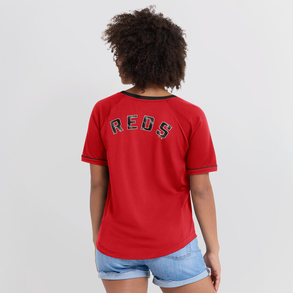 Cincinnati Reds Women's League Diva Star Raglan V-Neck T-Shirt Red