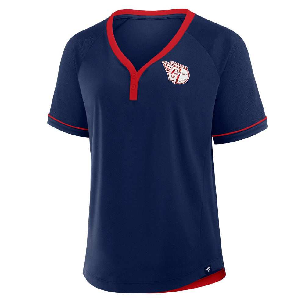 Cleveland Guardians Women's League Diva Star Raglan V-Neck T-Shirt Navy