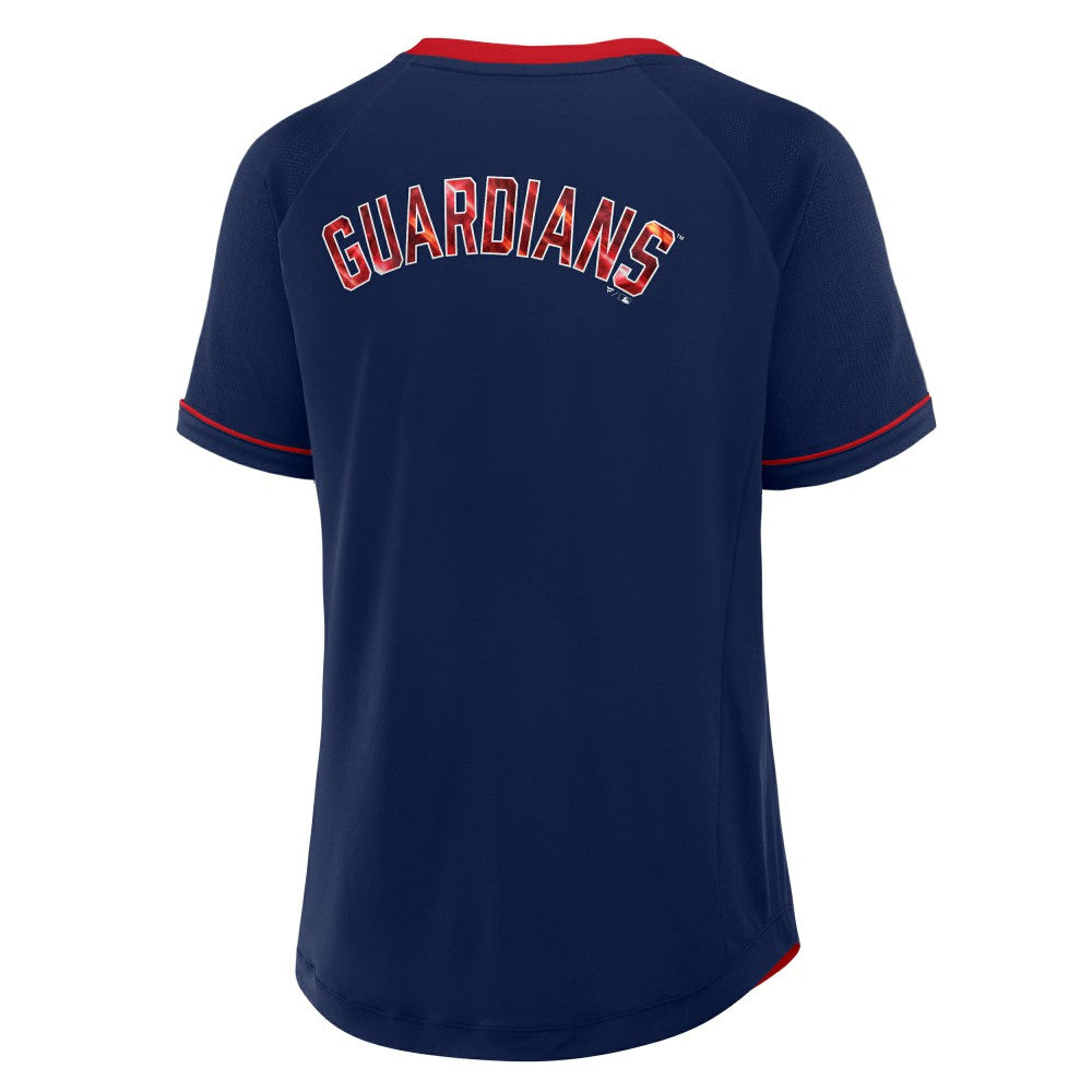 Cleveland Guardians Women's League Diva Star Raglan V-Neck T-Shirt Navy