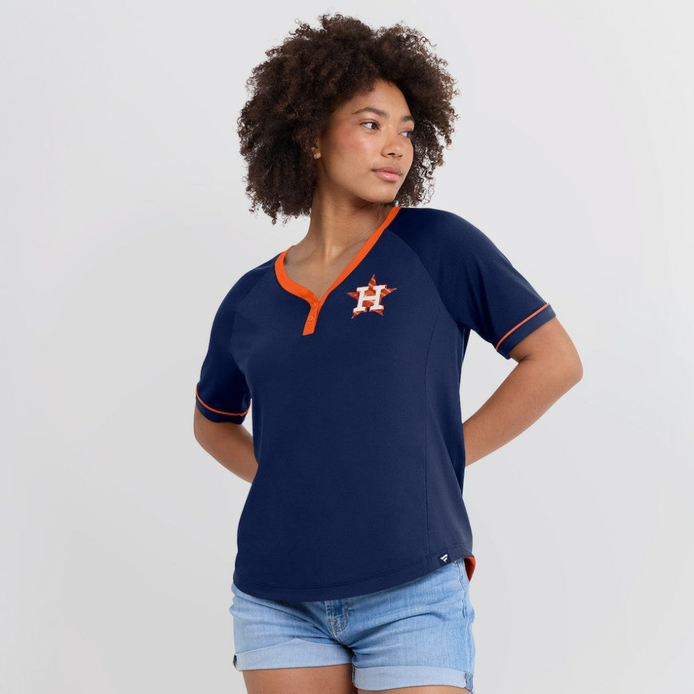 Houston Astros Women's League Diva Star Raglan V-Neck T-Shirt Navy