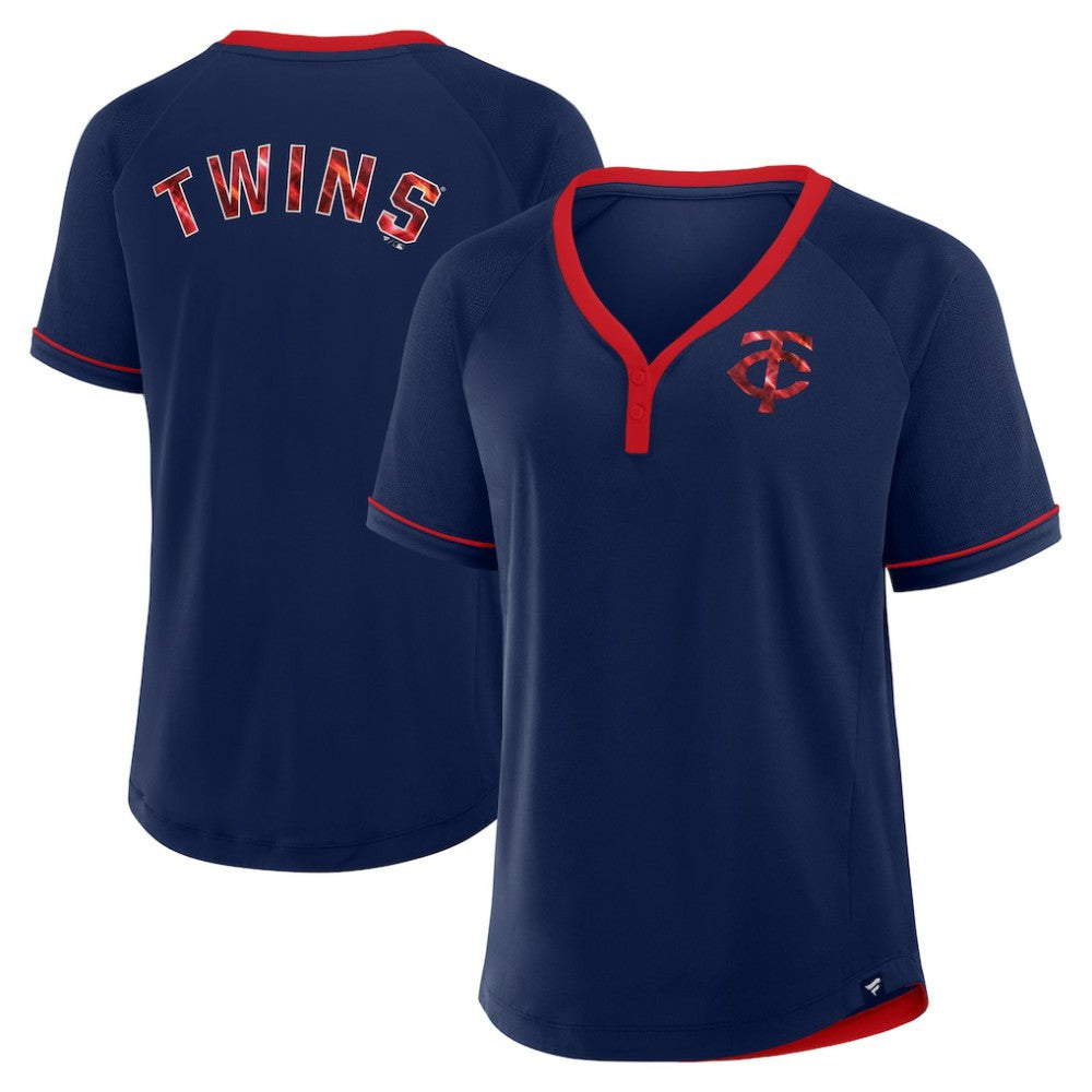 Minnesota Twins Women's League Diva Star Raglan V-Neck T-Shirt Navy