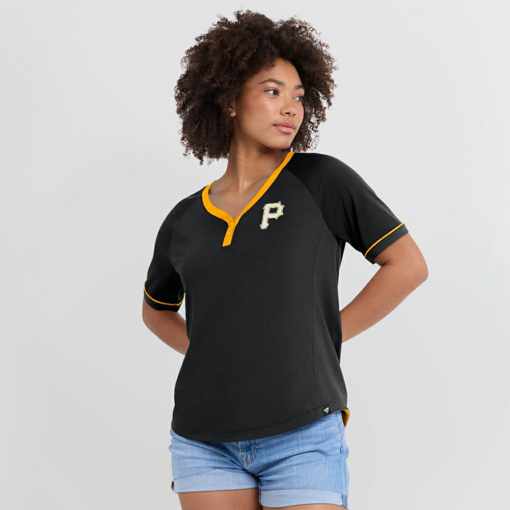Pittsburgh Pirates Women's League Diva Star Raglan V-Neck T-Shirt Black