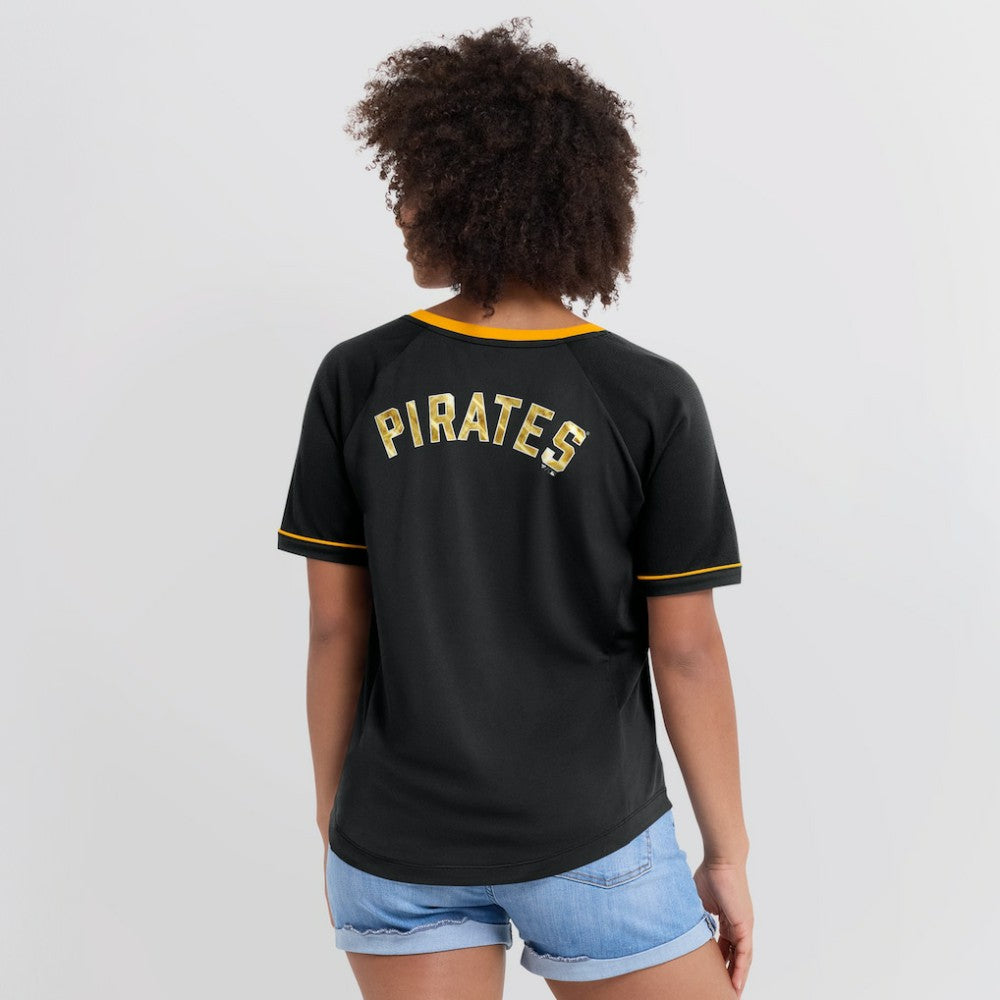 Pittsburgh Pirates Women's League Diva Star Raglan V-Neck T-Shirt Black