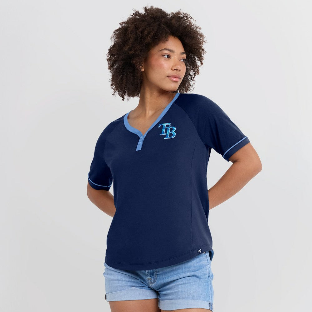 Tampa Bay Rays Women's League Diva Star Raglan V-Neck T-Shirt Navy