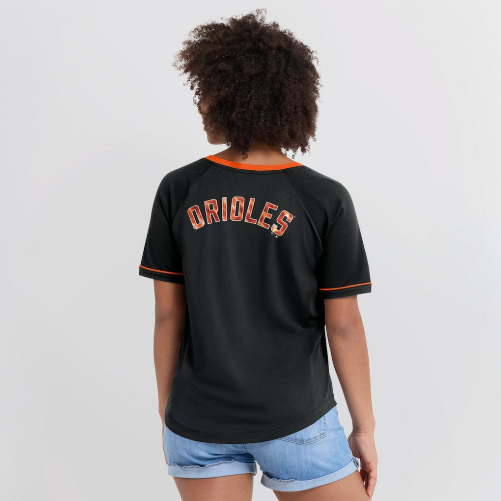 Baltimore Orioles Women's League Diva Star Raglan V-Neck T-Shirt Black