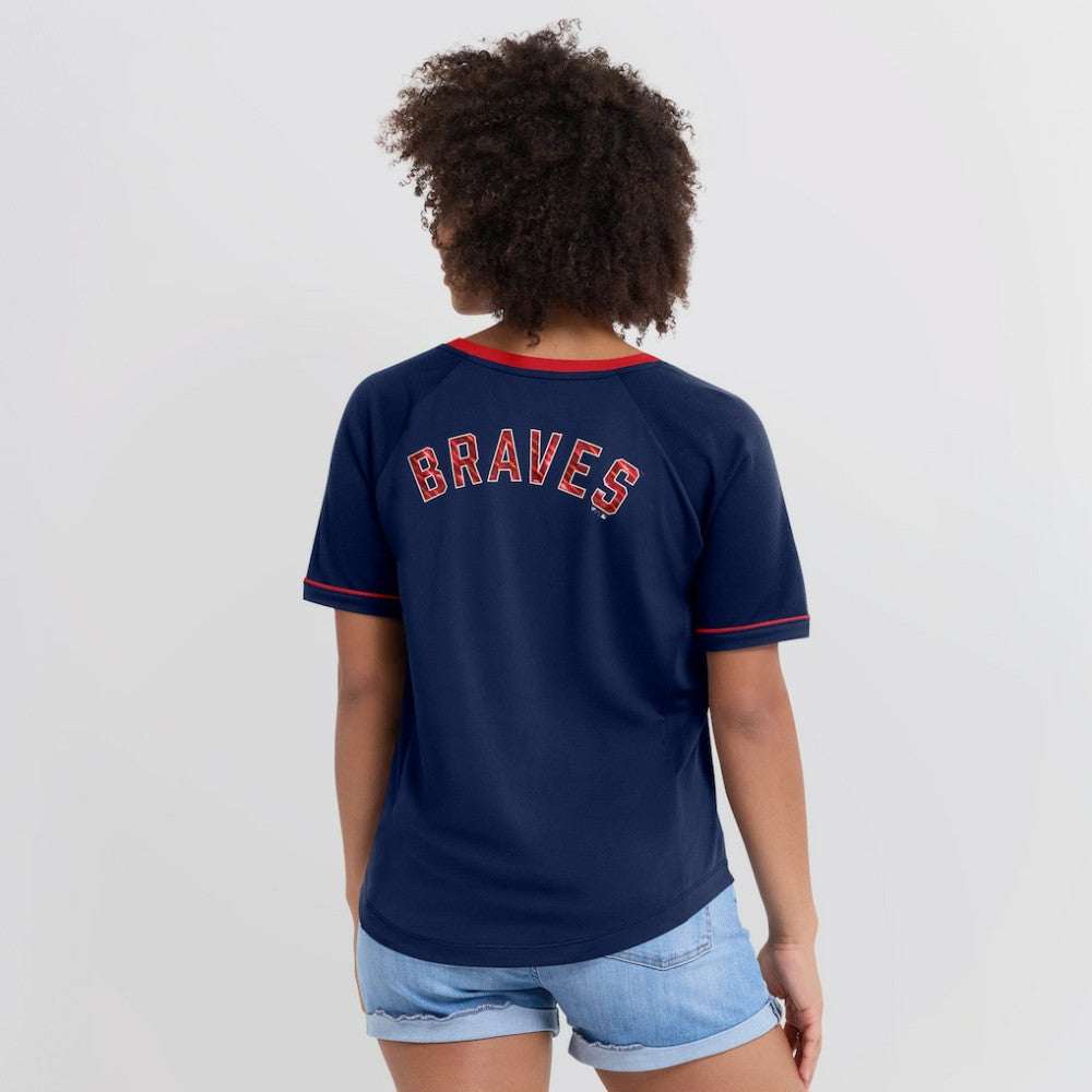 Atlanta Braves Women's League Diva Star Raglan V-Neck T-Shirt Navy