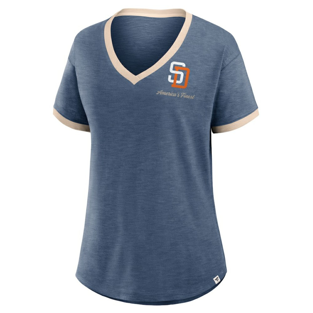 San Diego Padres Women's Binge Worthy Stadium Slub V-Neck T-Shirt Navy