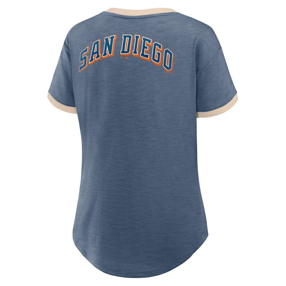 San Diego Padres Women's Binge Worthy Stadium Slub V-Neck T-Shirt Navy