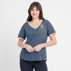 San Diego Padres Women's Binge Worthy Stadium Slub V-Neck T-Shirt Navy