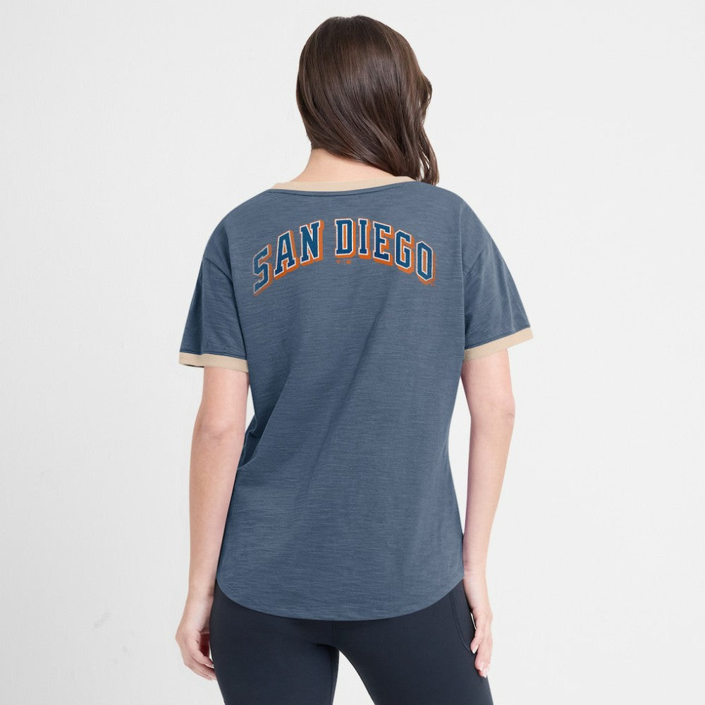 San Diego Padres Women's Binge Worthy Stadium Slub V-Neck T-Shirt Navy