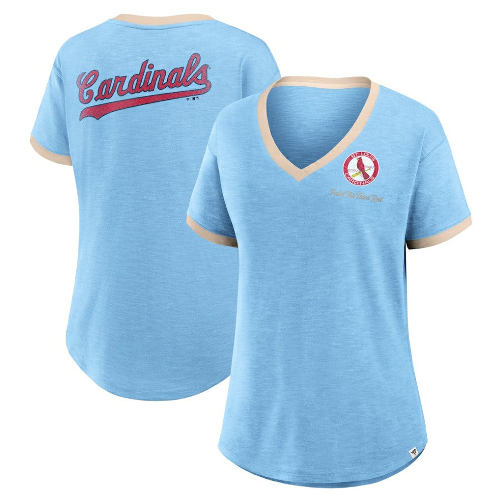 St. Louis Cardinals Women's Binge Worthy Stadium Slub V-Neck T-Shirt Light Blue