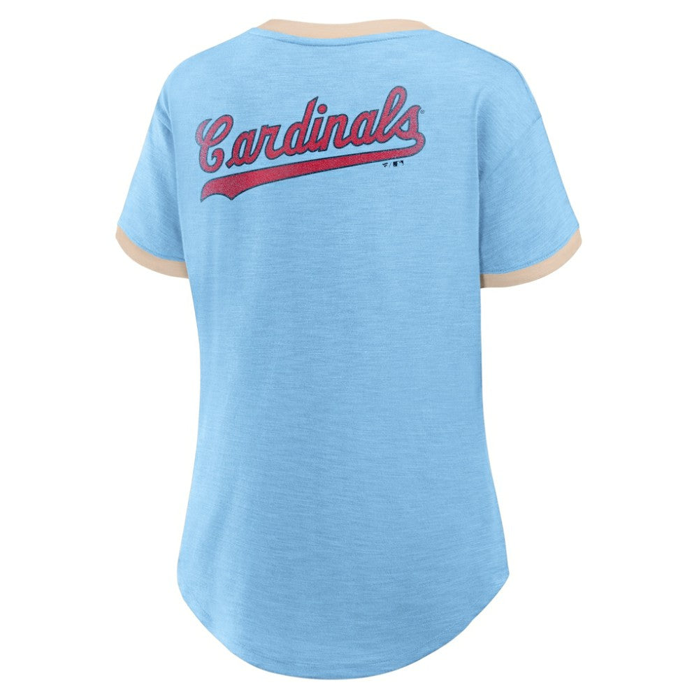 St. Louis Cardinals Women's Binge Worthy Stadium Slub V-Neck T-Shirt Light Blue
