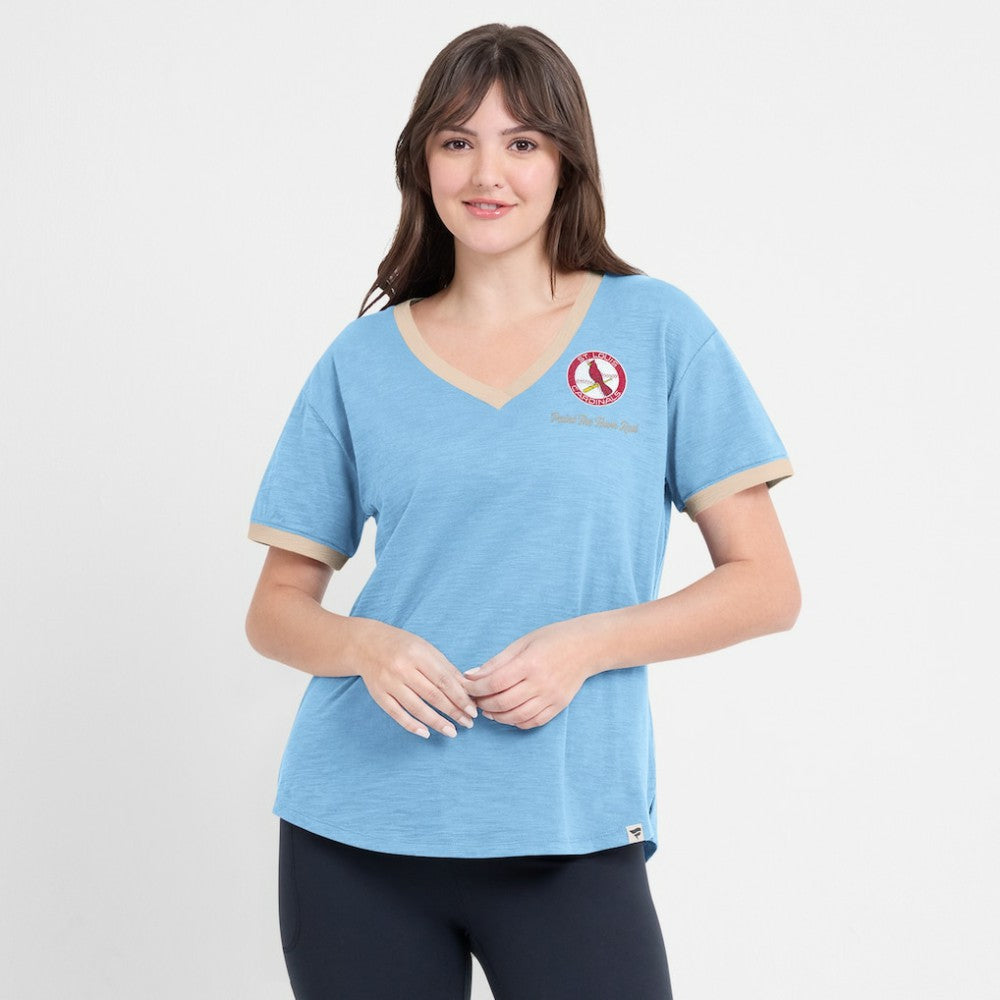 St. Louis Cardinals Women's Binge Worthy Stadium Slub V-Neck T-Shirt Light Blue