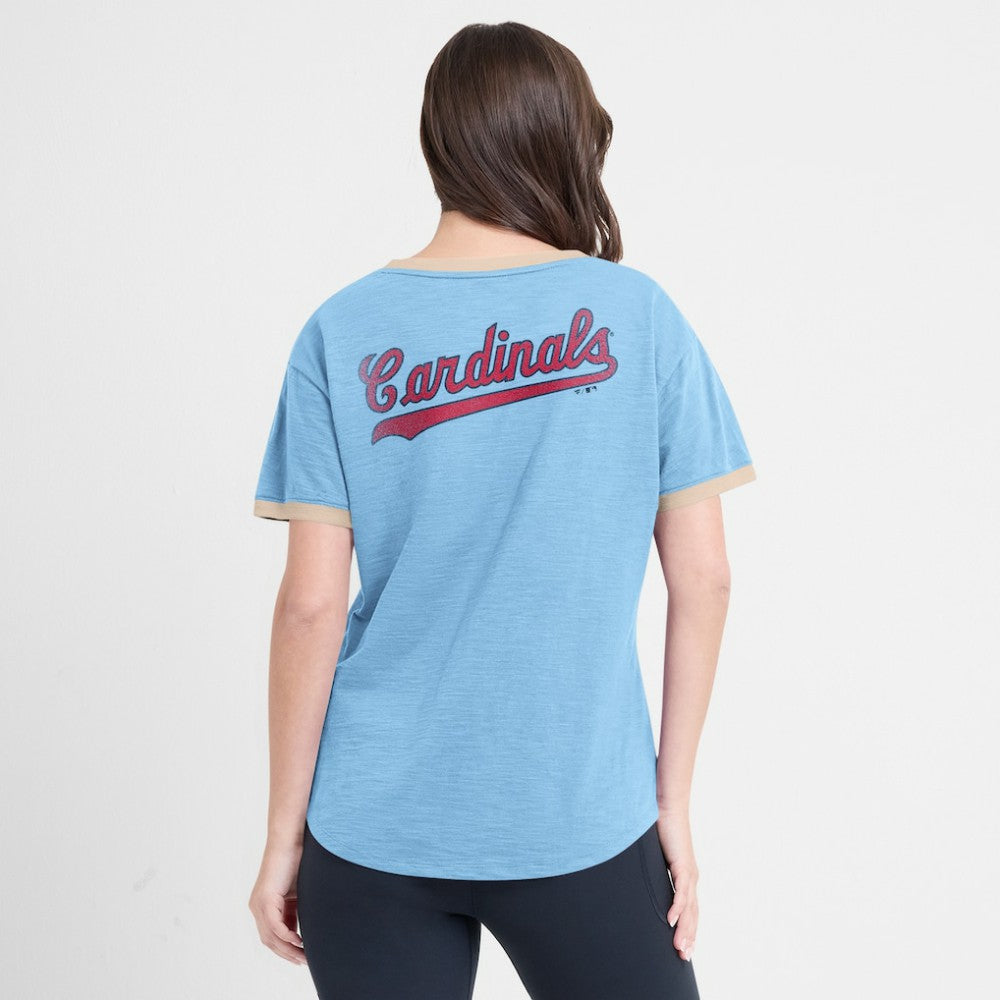 St. Louis Cardinals Women's Binge Worthy Stadium Slub V-Neck T-Shirt Light Blue