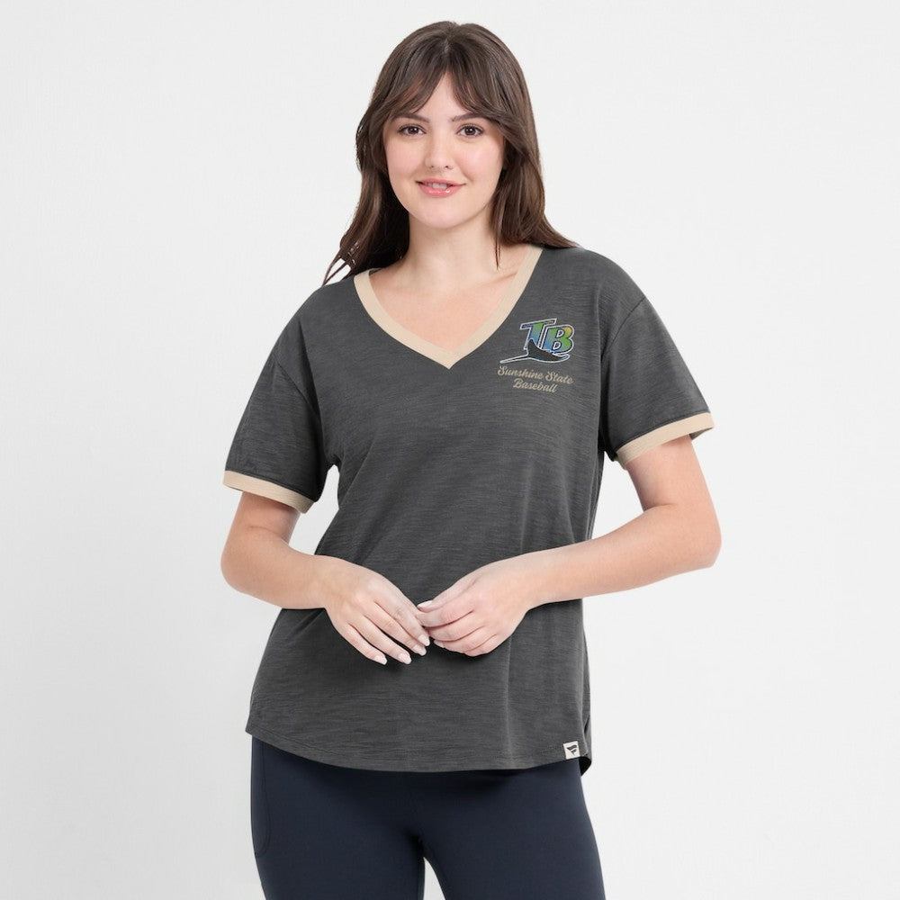 Tampa Bay Rays Women's Binge Worthy Stadium Slub V-Neck T-Shirt Black