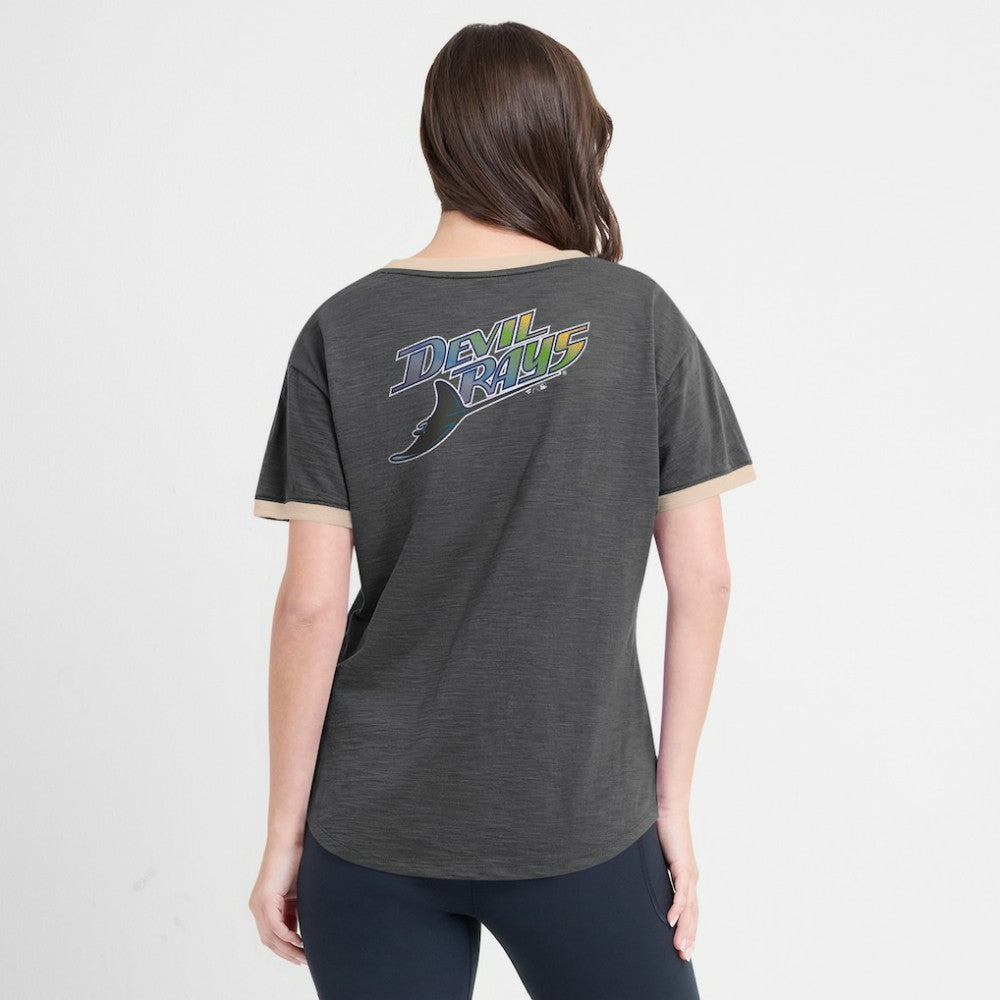 Tampa Bay Rays Women's Binge Worthy Stadium Slub V-Neck T-Shirt Black
