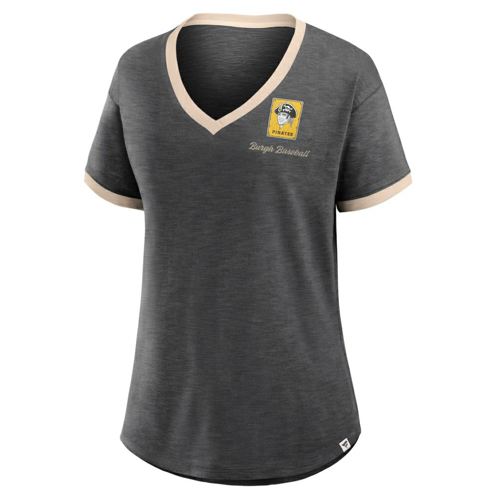 Pittsburgh Pirates Women's Binge Worthy Stadium Slub V-Neck T-Shirt Black