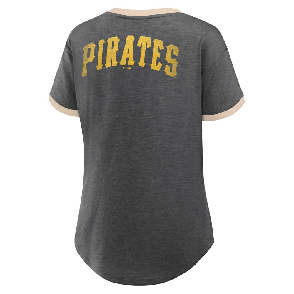 Pittsburgh Pirates Women's Binge Worthy Stadium Slub V-Neck T-Shirt Black