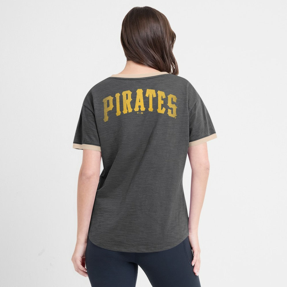 Pittsburgh Pirates Women's Binge Worthy Stadium Slub V-Neck T-Shirt Black