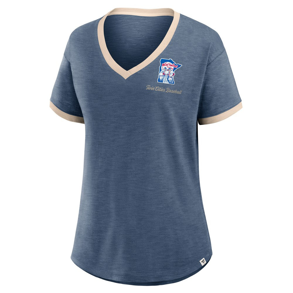 Minnesota Twins Women's Binge Worthy Stadium Slub V-Neck T-Shirt Navy