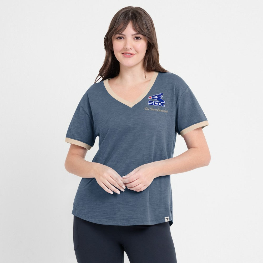 Chicago White Sox Women's Binge Worthy Stadium Slub V-Neck T-Shirt Navy