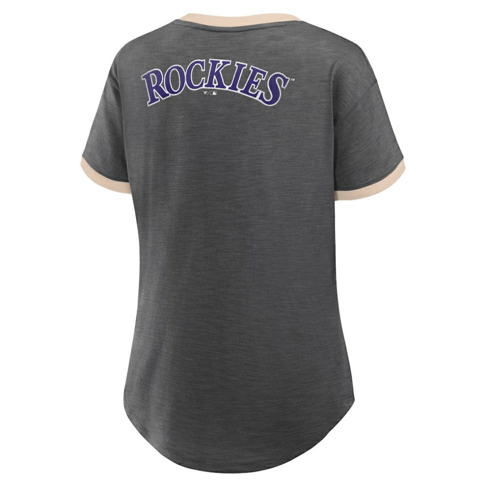 Colorado Rockies Women's Binge Worthy Stadium Slub V-Neck T-Shirt Black
