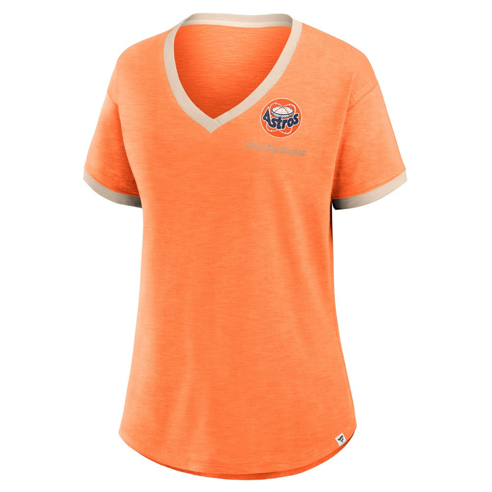 Houston Astros Women's Binge Worthy Stadium Slub V-Neck T-Shirt Orange