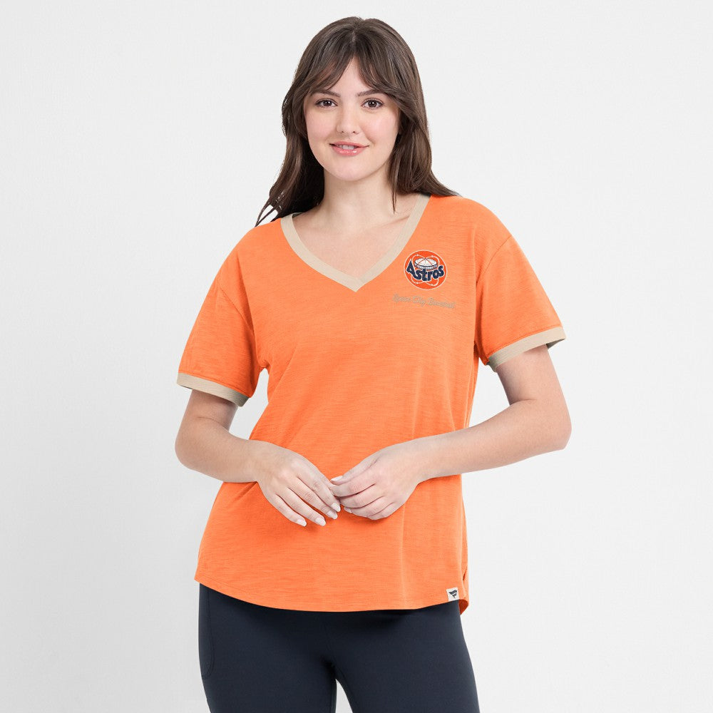 Houston Astros Women's Binge Worthy Stadium Slub V-Neck T-Shirt Orange
