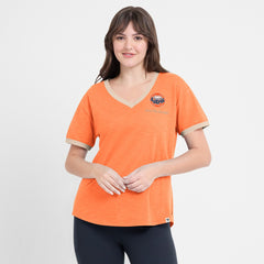 Houston Astros Women's Binge Worthy Stadium Slub V-Neck T-Shirt Orange