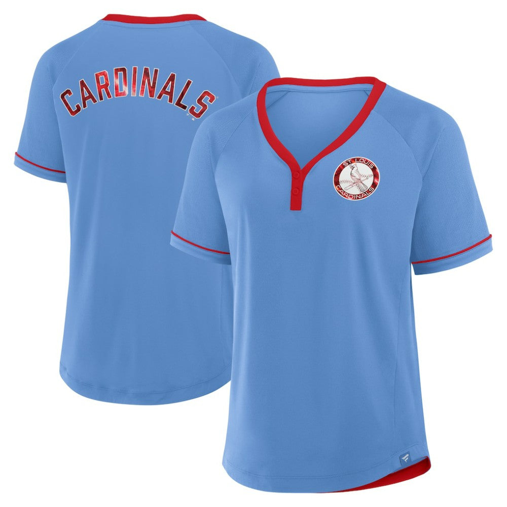 St. Louis Cardinals Women's Cooperstown Collection League Diva V-Neck T-Shirt Light Blue
