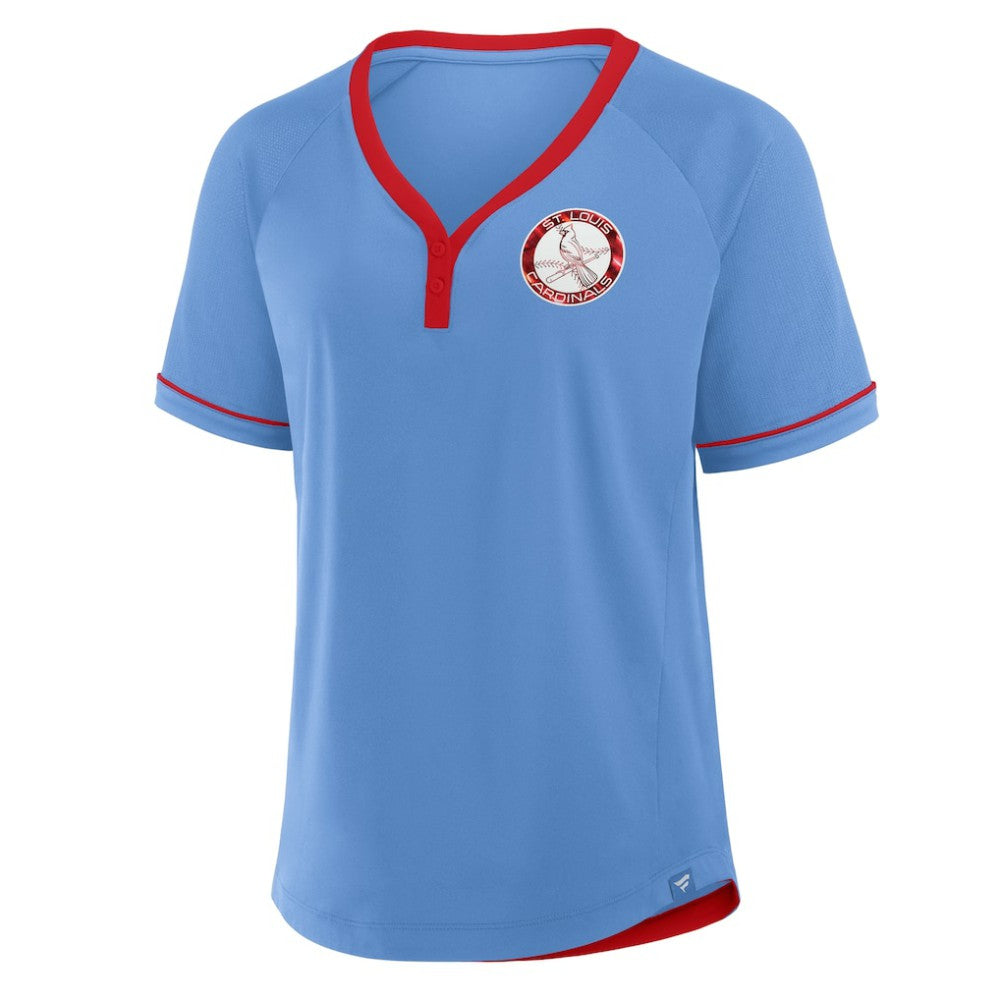 St. Louis Cardinals Women's Cooperstown Collection League Diva V-Neck T-Shirt Light Blue