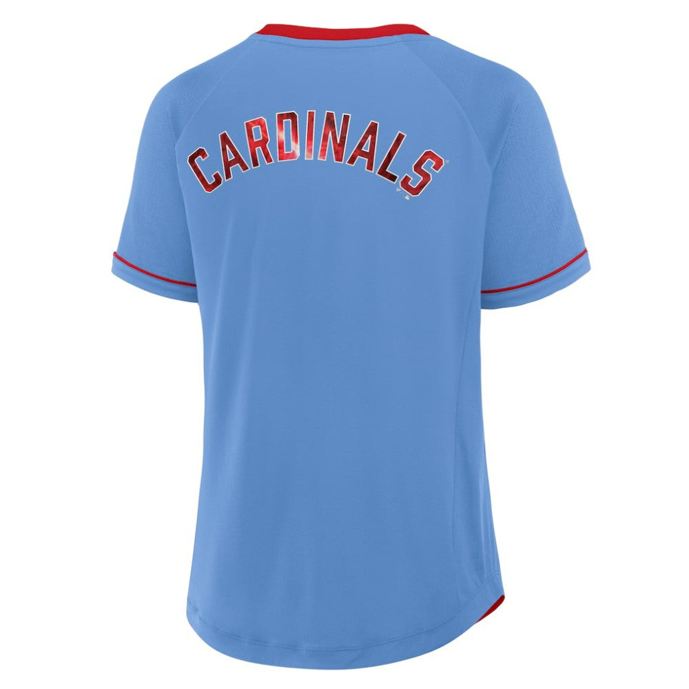 St. Louis Cardinals Women's Cooperstown Collection League Diva V-Neck T-Shirt Light Blue