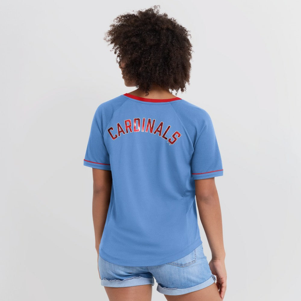 St. Louis Cardinals Women's Cooperstown Collection League Diva V-Neck T-Shirt Light Blue