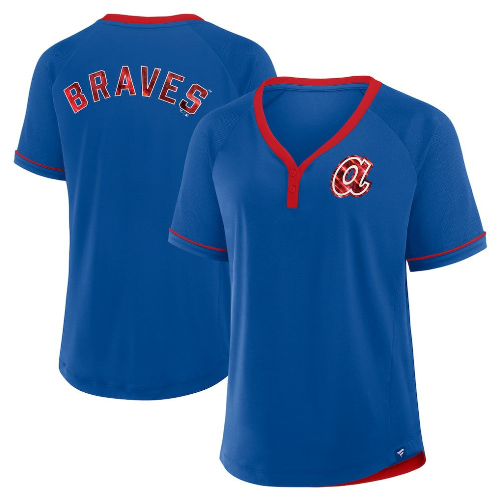 Atlanta Braves Women's Cooperstown Collection League Diva Raglan V-Neck T-Shirt Royal