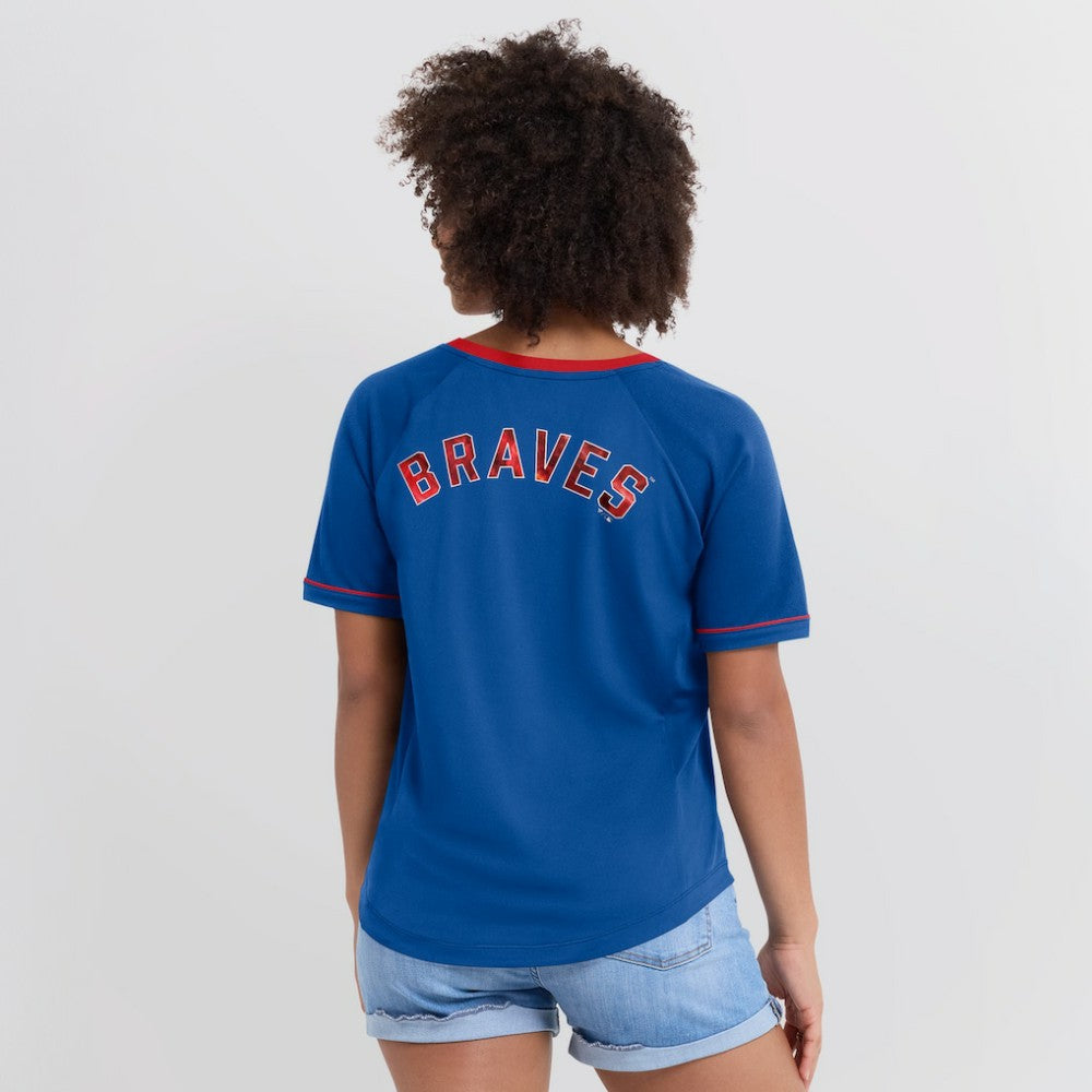 Atlanta Braves Women's Cooperstown Collection League Diva Raglan V-Neck T-Shirt Royal