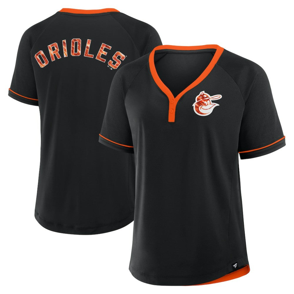 Baltimore Orioles Women's Cooperstown Collection League Diva Raglan V-Neck T-Shirt Black