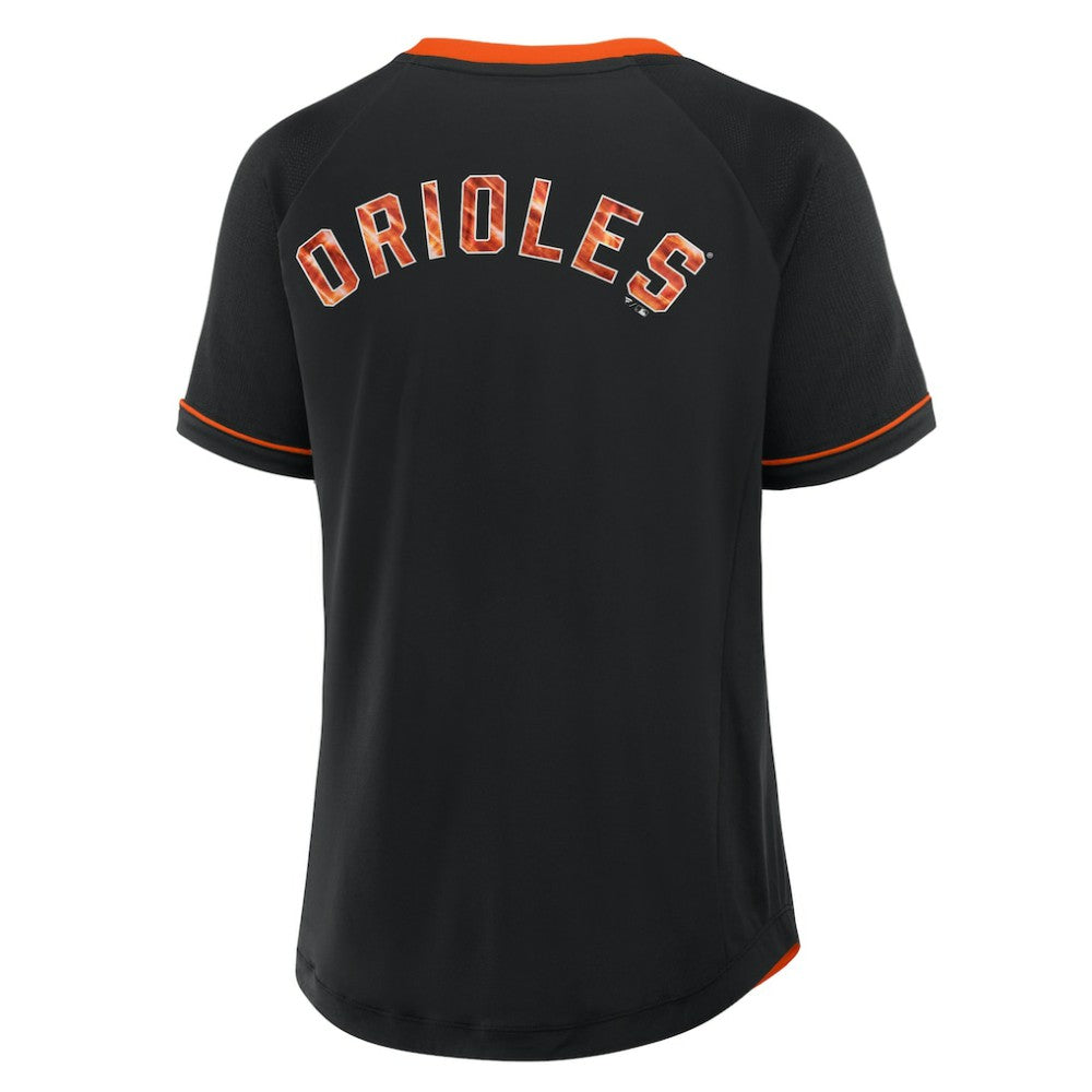 Baltimore Orioles Women's Cooperstown Collection League Diva Raglan V-Neck T-Shirt Black