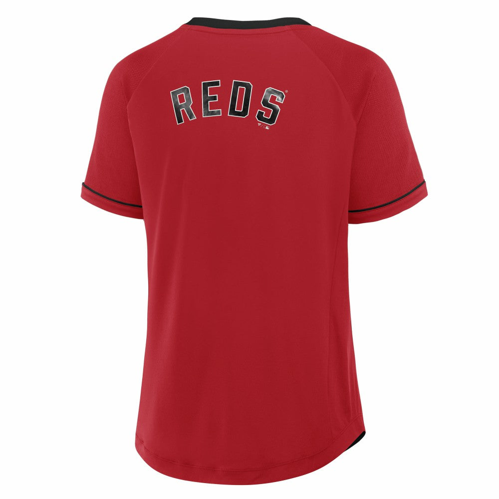 Cincinnati Reds Women's Cooperstown Collection League Diva Raglan V-Neck T-Shirt Red