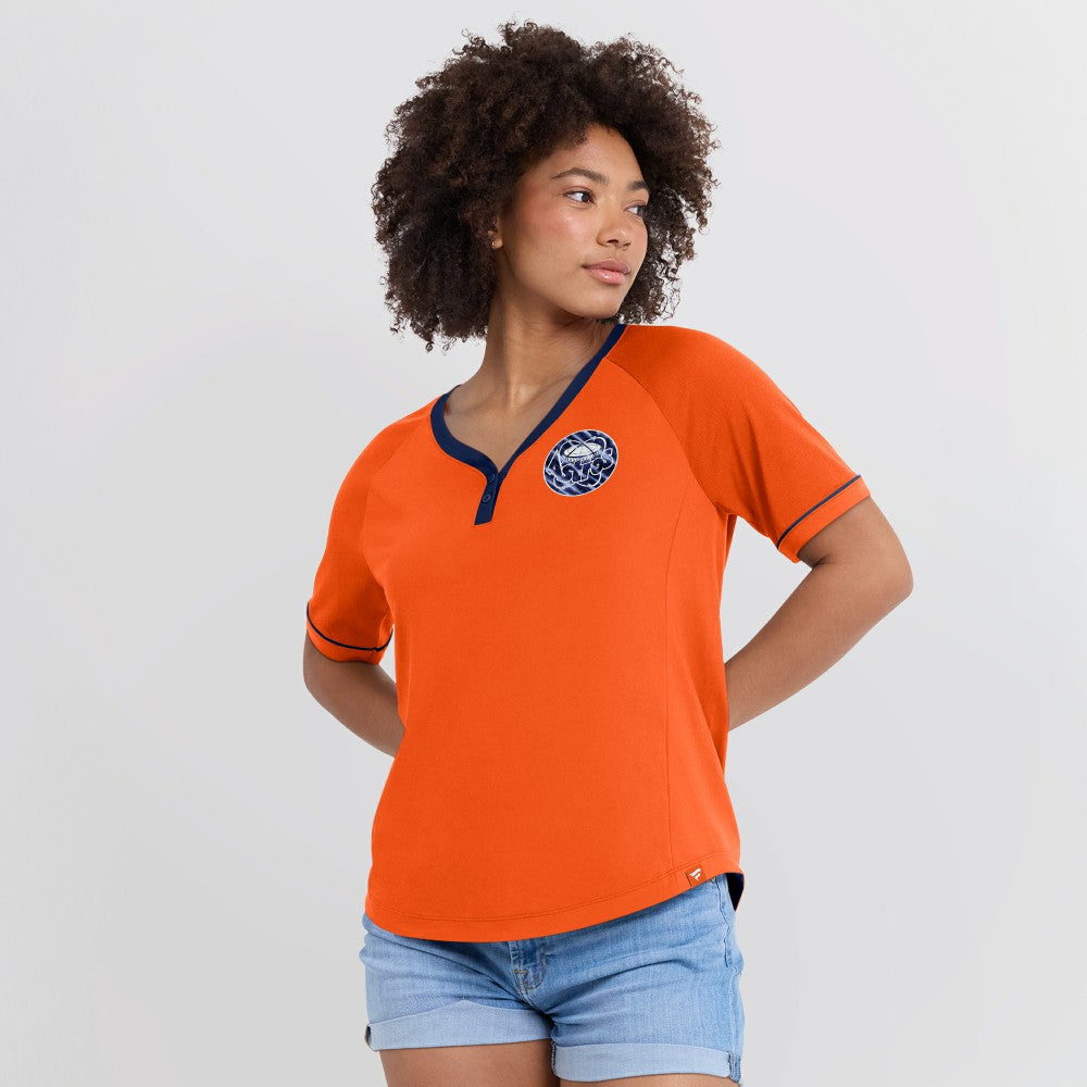 Houston Astros Women's Cooperstown Collection League Diva Raglan V-Neck T-Shirt Orange