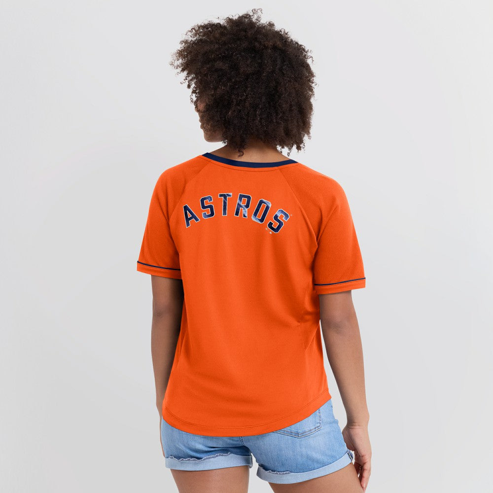 Houston Astros Women's Cooperstown Collection League Diva Raglan V-Neck T-Shirt Orange