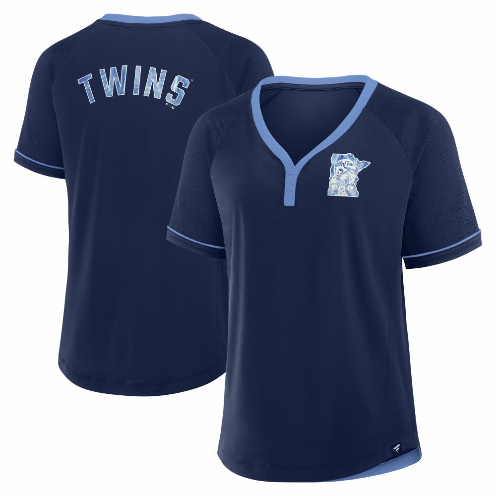 Minnesota Twins Women's Cooperstown Collection League Diva Raglan V-Neck T-Shirt Navy